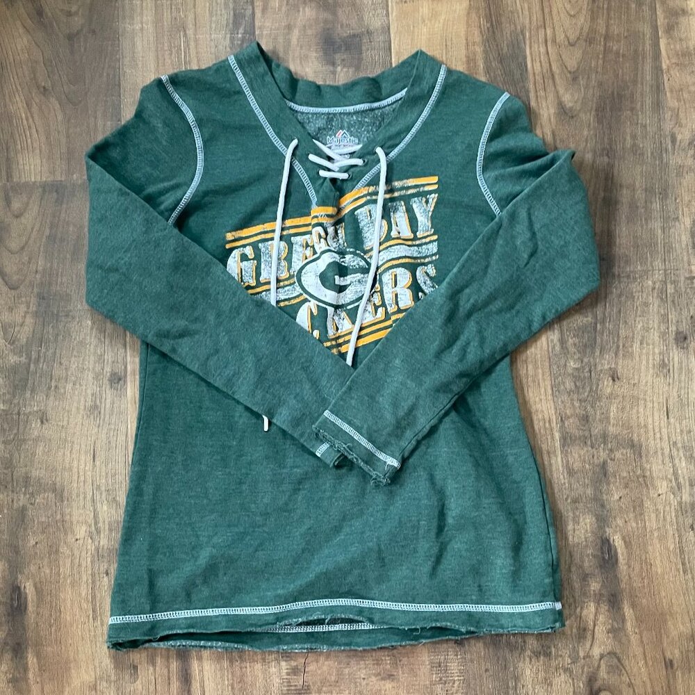 Green Bay Packers Lace-Up Long Sleeve Shirt Women’s Medium NFL Fan Apparel Green